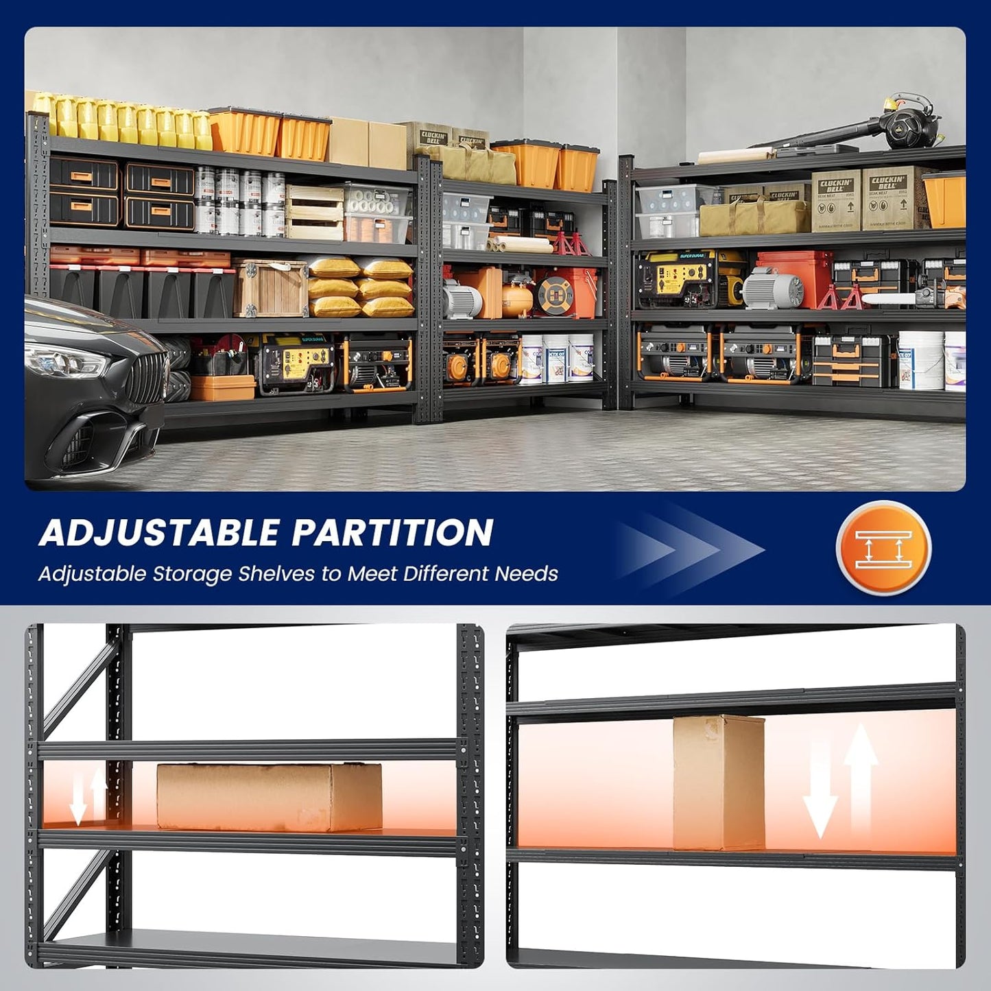 Yizosh 71" W Metal Garage Storage Shelves,5000LBS Heavy Duty 4-Shelf Adjustable Steel Organization Shelving,Utility Rack Shelf,71" W x 24" D x 69" H for Basement,Warehouse,Industrial