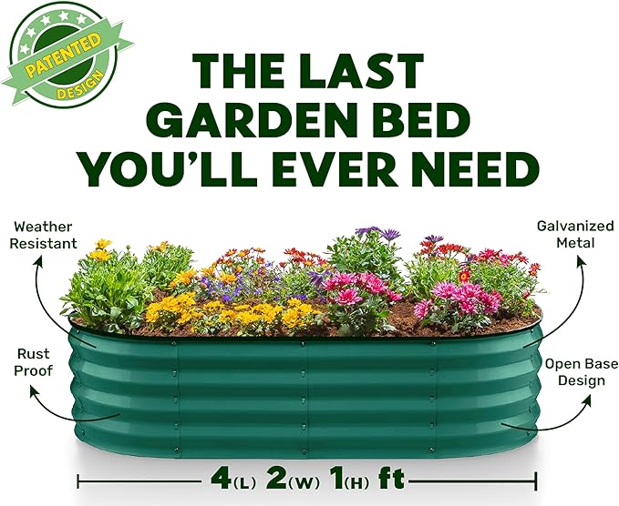 Galvanized Raised Garden Beds Outdoor // 4×2×1 ft (2-Pack) Planter Raised Beds for Gardening, Vegetables, Flowers // Large Metal Garden Box (Dark Green) // Patented Tool-Free Design