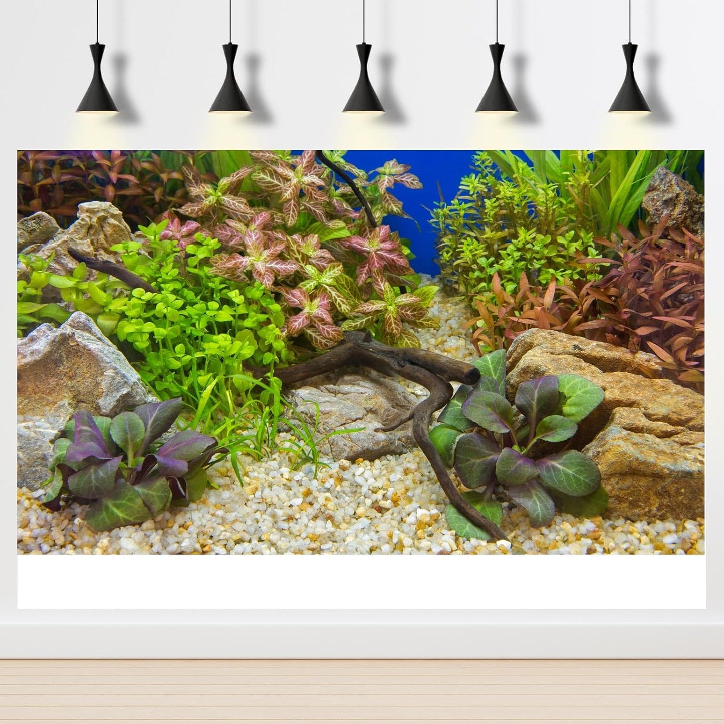 Fish Tank Background Various Underwater Grass Plants Pebble Aquarium Background Vivid Green Aquatic Plants Stone River Bed Terrarium Background Dead Wood Purple Leaves Tank Background 30x12in