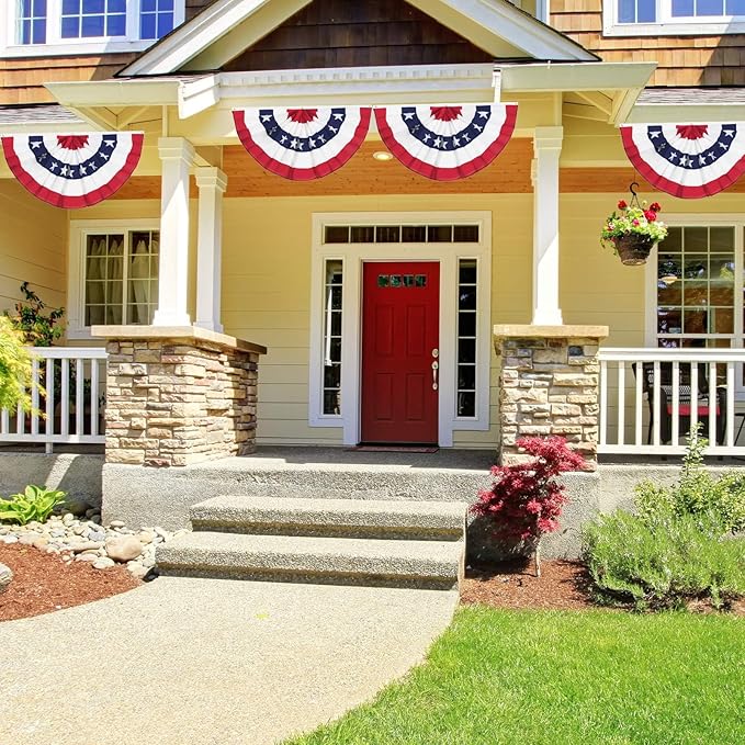 USA Pleated Fan Flag American US Bunting Flag Patriotic Half Fan Banner Flag with Canvas Header and Brass Grommets for 4th of July Memorial Day Indoor Outdoor Decoration (3, 2x4 Feet)
