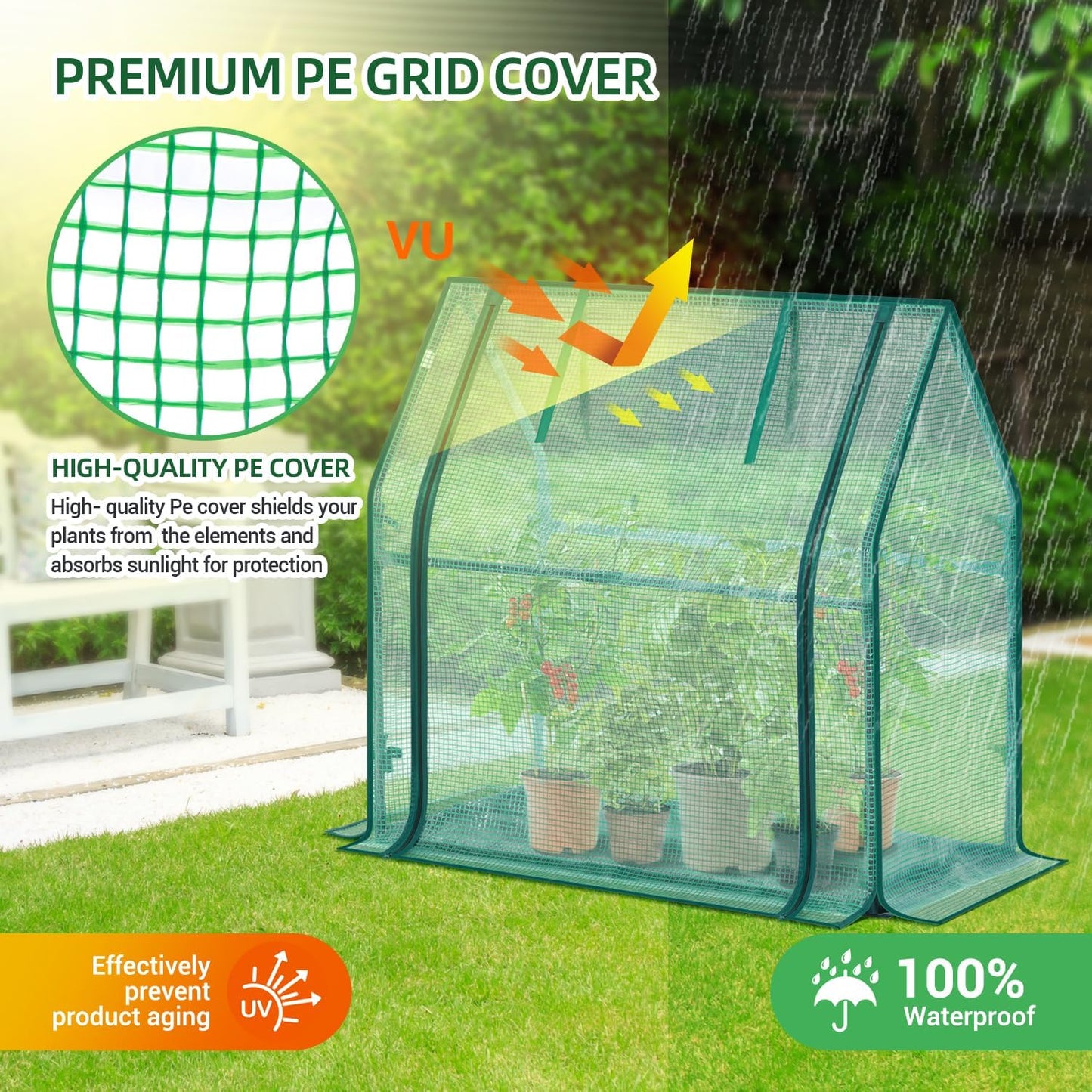 Mini Greenhouse for Indoor Outdoor: Ohuhu Tabletop Portable Green House with Waterproof Pad for Small Plants Nursery Germination, 36"x18"x33" Heavy-Duty PE Cover Green