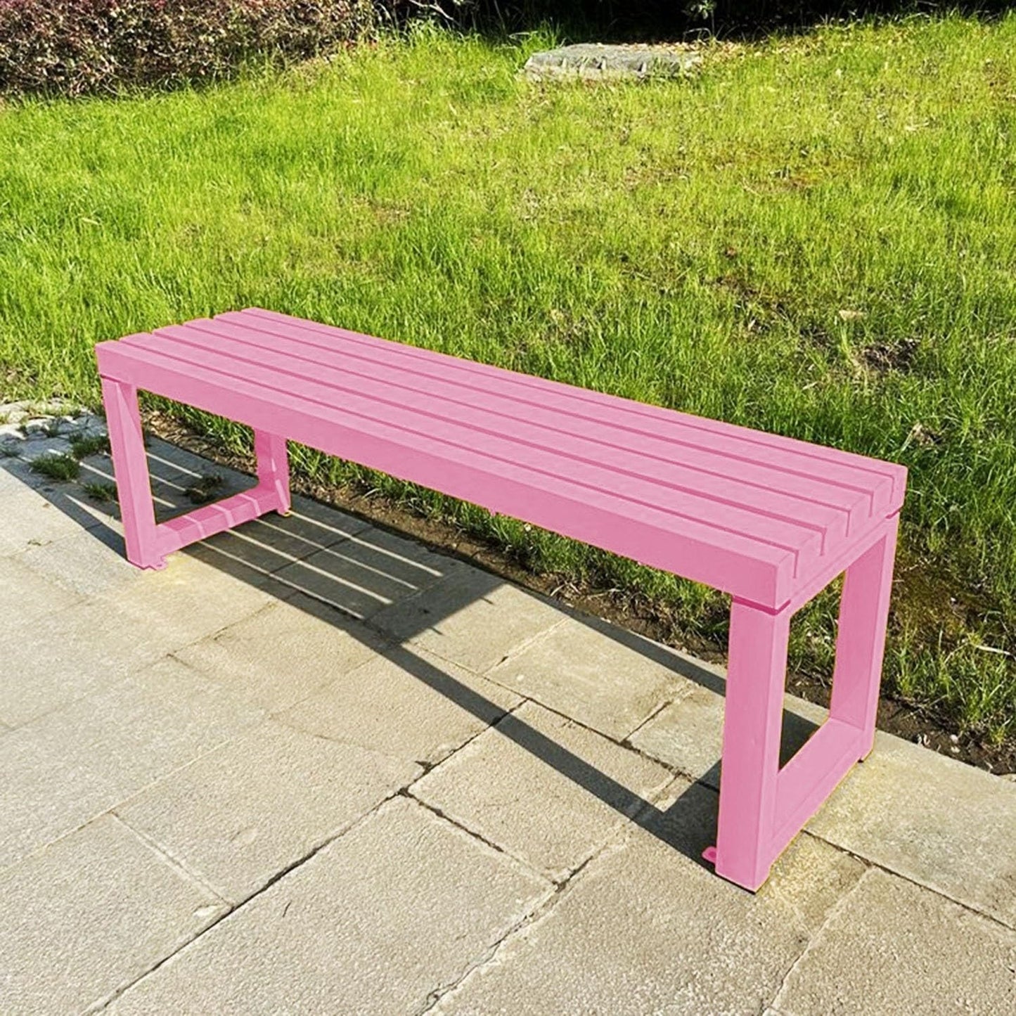 Weatherproof Metal Dining Bench, Outdoor Bench Backless Patio Bench 2-Person Farmhouse Bench Garden Bench for Kitchen, Living Room, Entryway(Pink,47in)