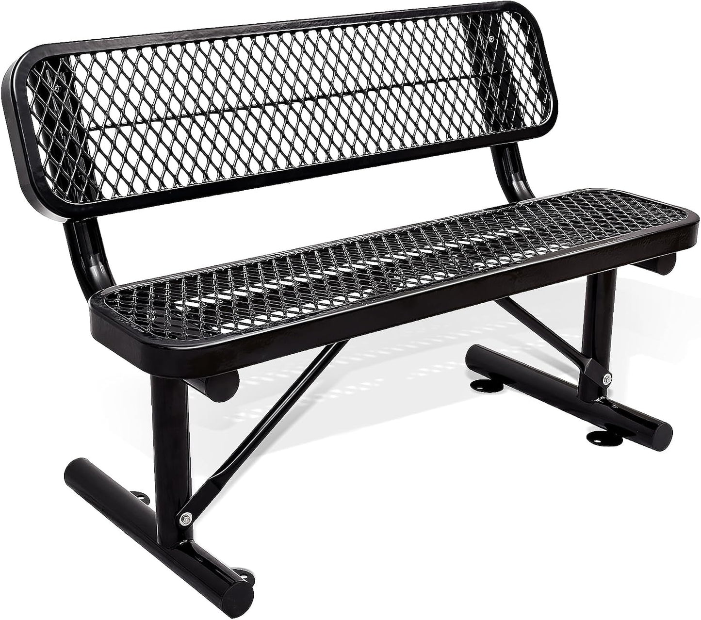 4FT Heavy Duty Park Bench with Back Portable Frame, Outdoor Metal Park Bench with Backrest, Steel Mesh Outdoor Bench for Garden, Lawn, Patio, Porch, Park, Yard (Black, 48" D x 23.2" W x 32.5" H)