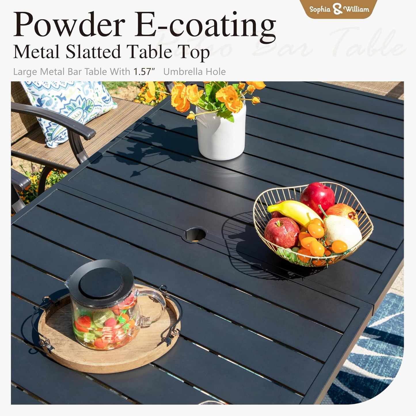 Sophia & William Outdoor Bar Set, Patio Bar Table and Chairs Set, Bar Height Patio Set - 4 x Swivel Bar Chairs(Brown-Padded), 1 x Rectangular Bar Table