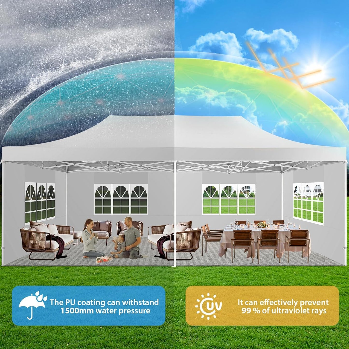 COBIZI 13x26 Pop up Canopy Heavy Duty with 6 Sidewalls, Easy Set-up Commercial Outdoor Party, 100% Waterproof Wedding Canopy Gazebo, 2 Height Adjustable with Wheeled Bag,White