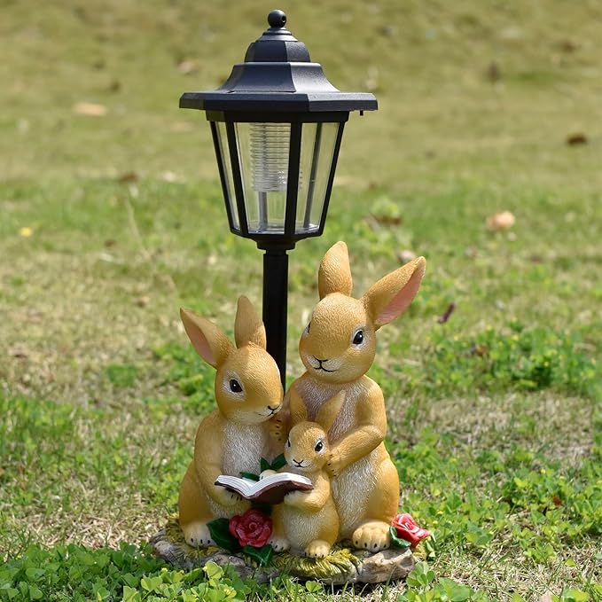 Solar Garden Outdoor Decor Statues Rabbit Family with Light,Outside-Outdoor Decorations Sculptures for Patio Yard Lawn Walkway Ornaments Clearance Gifts for Mom Grandma Birthday