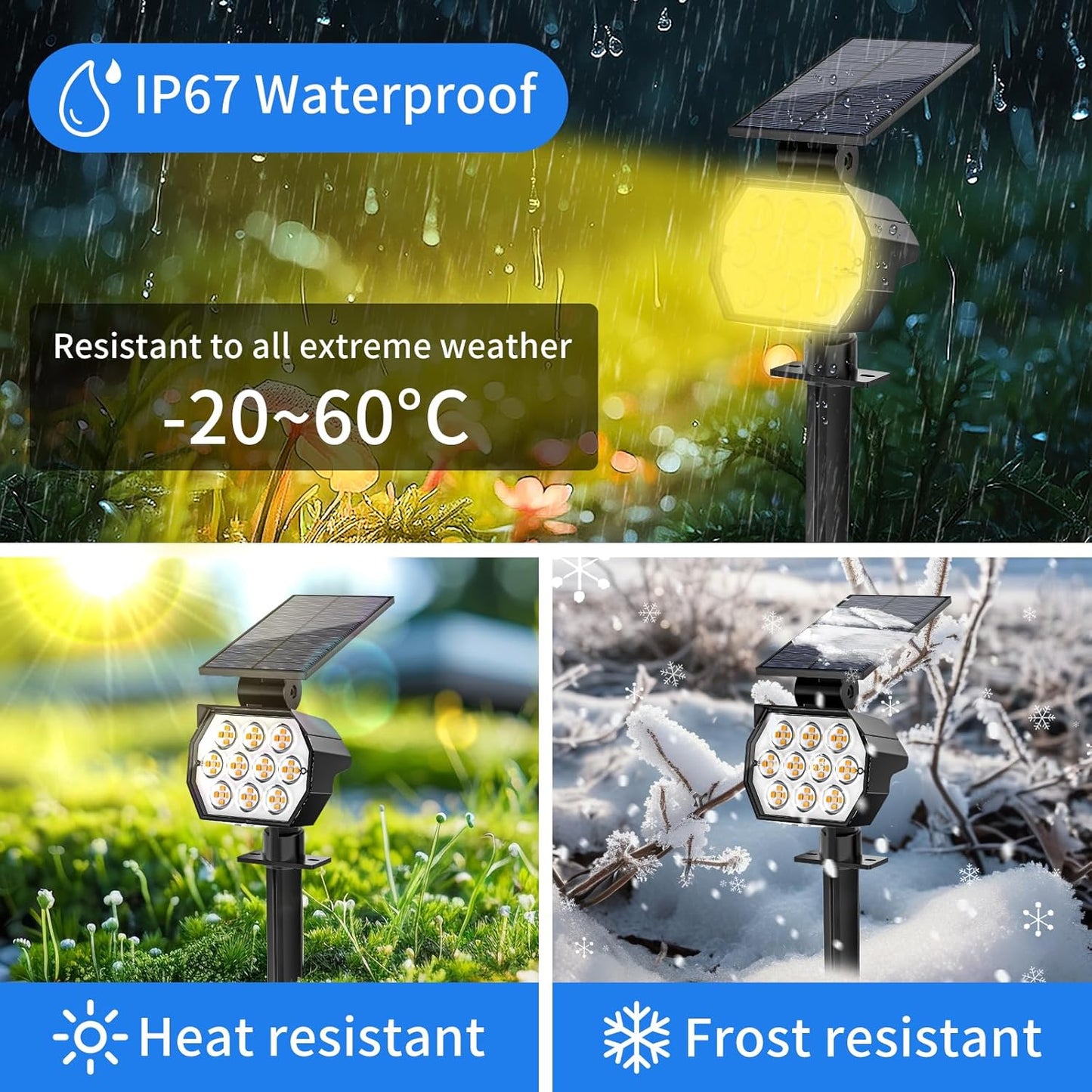 Solar Spot Lights Outdoor Waterproof IP67, 6 Pack - 50 LED Adjustable Solar Powered Landscape Spotlight with 3 Lighting Modes, Stake Light for Outside Yard Lawn Pathway Tree (Warm White)