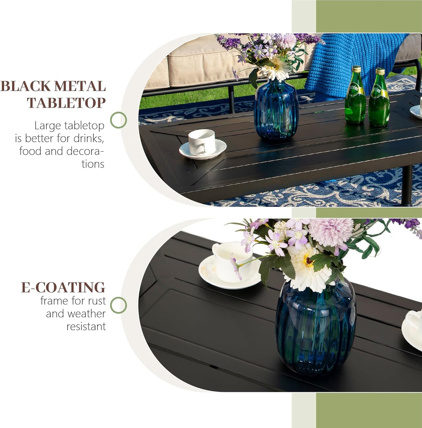 MFSTUDIO 7 Seats Large Metal Patio Conversation Sets, 5 Pieces Outdoor Furniture Sofa with 2 Motion Chairs, 1 Sofa(3-seat), 1 Loveseat and Table for Outside Balcony Backyard Poolside