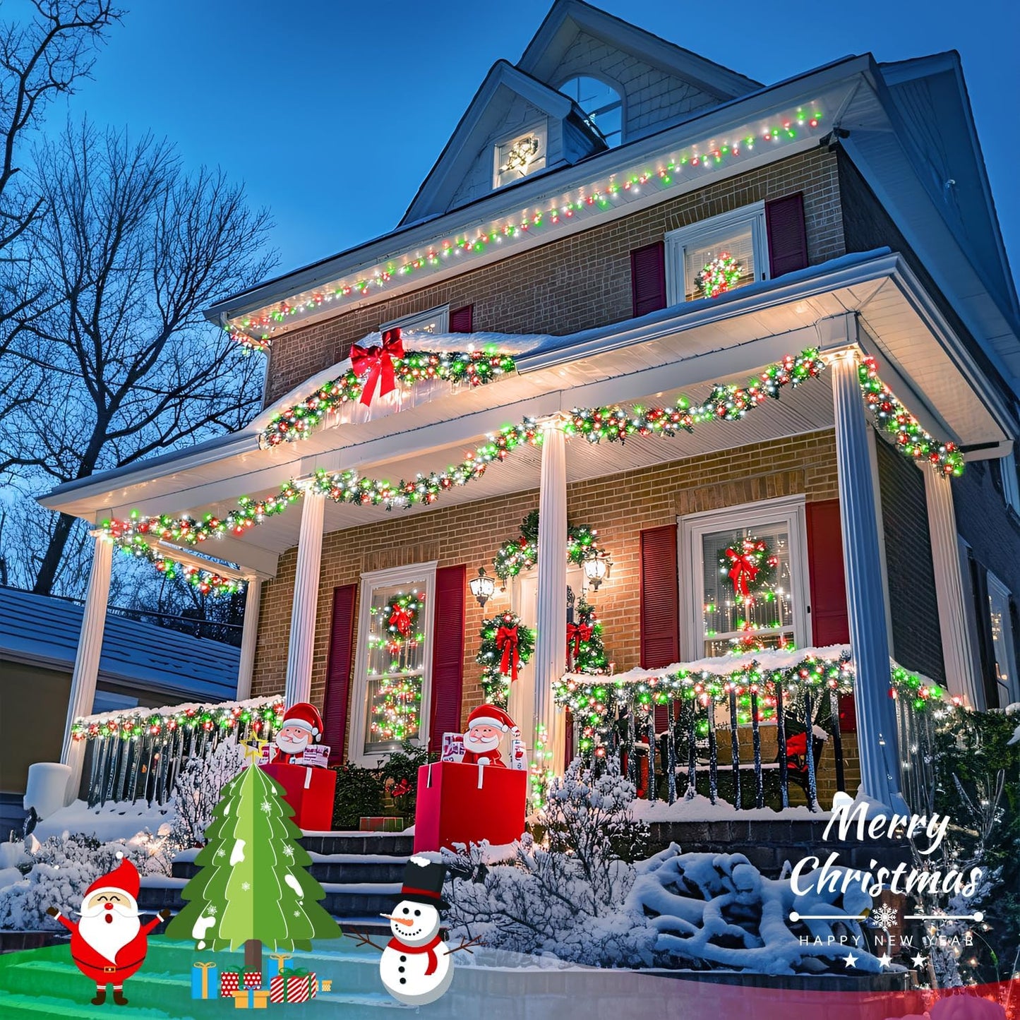 JMEXSUSS Connectable Red White and Green Christmas Lights, 8 Modes 100 LED Twinkle String Lights Indoor, Clear Wire Plug-in String Lights Outdoor Waterproof