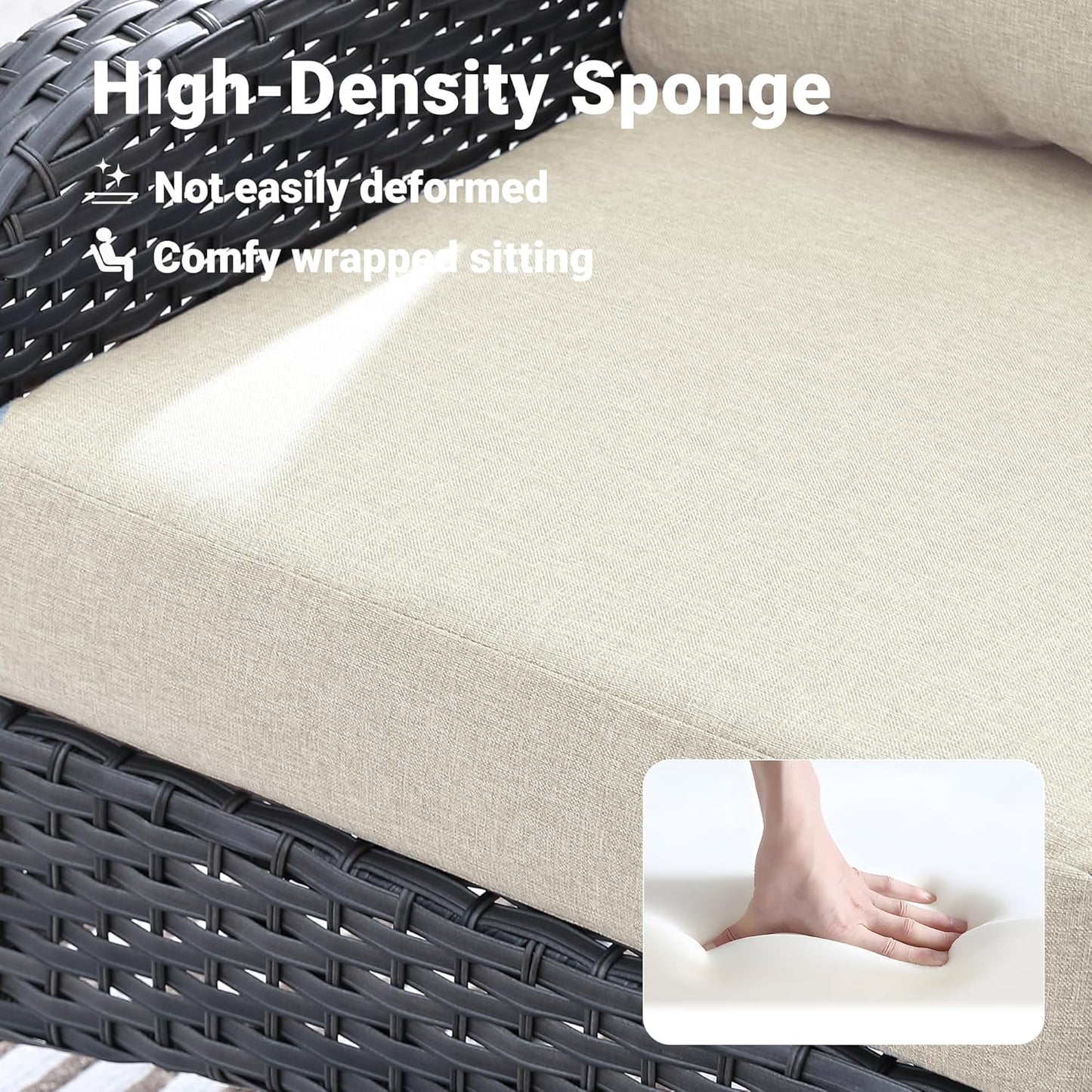 ovios 4 Pieces Patio Furniture Set with 25" Fire Pit, Outdoor Wicker Chairs of 4, All Weather High Back Rattan Chairs 4-Seater with Comfy Cushions, Beige