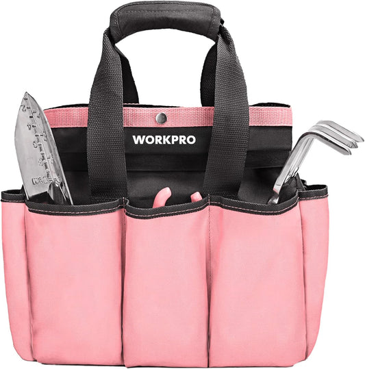 WORKPRO Garden Bag, Garden Tool Tote Storage Bag with 8 Pockets, Home Organizer for Outdoor Gardening Caddy, Garden Tool Kit Holder (Tools NOT Included), Pink Ribbon, Garden Gifts
