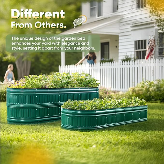 KING BIRD Raised Garden Bed Kit 2025 Upgraded Modular DIY Galvanized Planter Garden Box Outdoor for Gardening, Vegetables, Flowers, Elegant Roman Column Design, 71x24x24 in, Dark Green