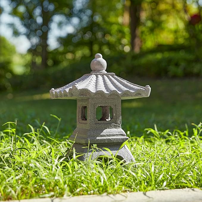 Glitzhome MGO Faux Concrete Pagoda Garden Statue Indoor and Outdoor Decoration, 16" H