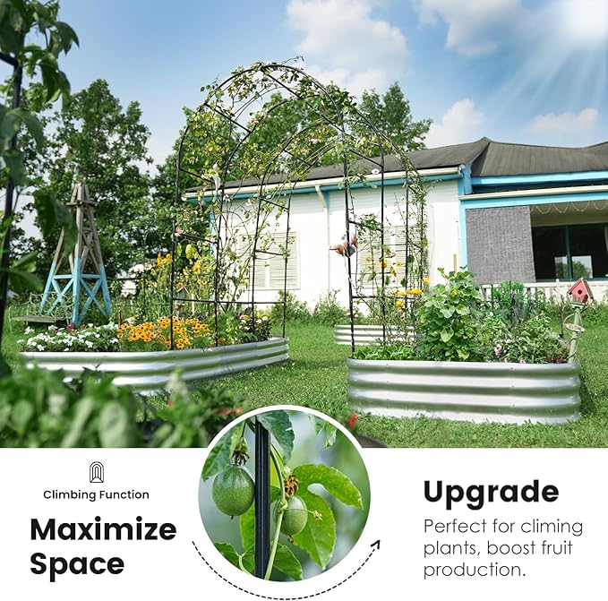 KING BIRD Raised Garden Bed with Arched Trellis Galvanized Planter Garden Box Outdoor for Gardening, Climbing Vegetables, Flowers 7.87x3.94x0.98 Ft 2PCS, Silver