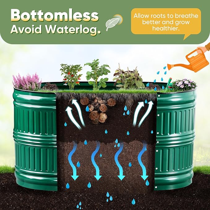 KING BIRD Raised Garden Bed Kit 2025 Upgraded Modular DIY Galvanized Planter Garden Box Outdoor for Gardening, Vegetables, Flowers, Elegant Roman Column Design, 71x24x24 in, Dark Green