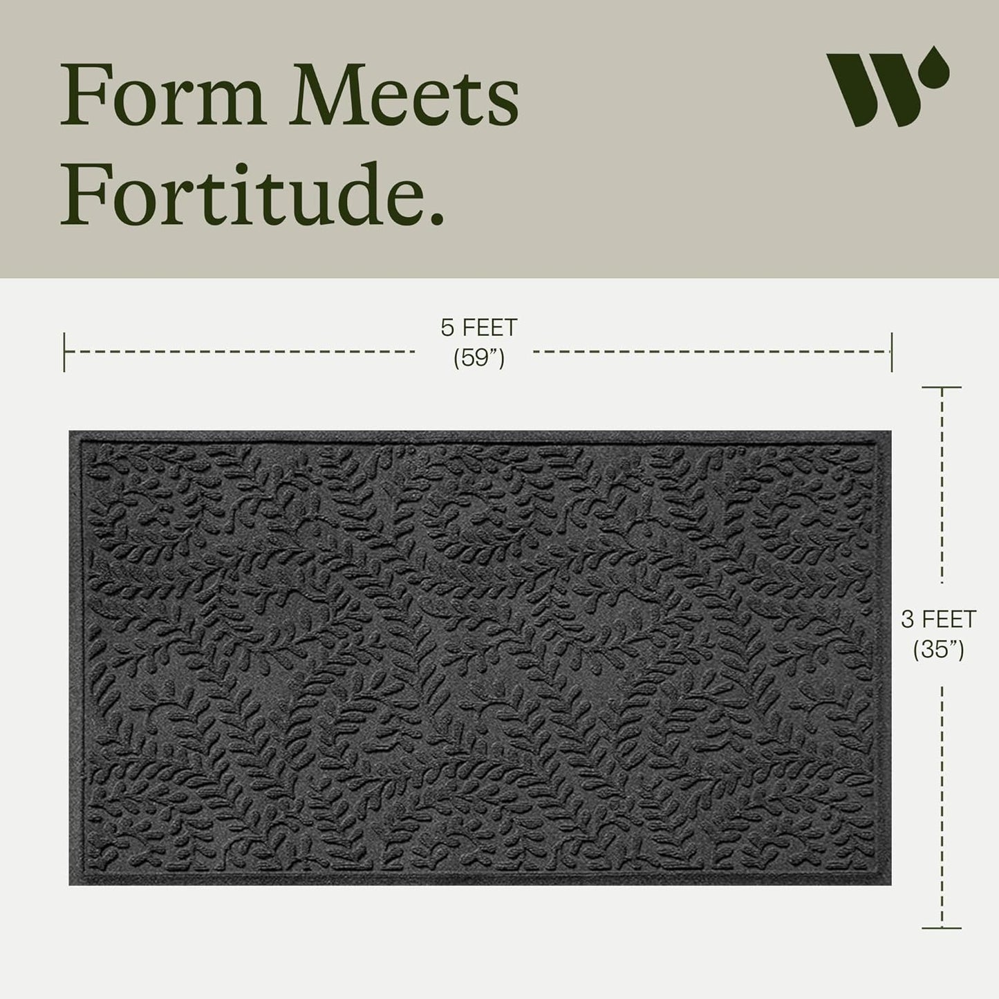 WaterHog Indoor/Outdoor Use Door Mat, 3' x 5', Made in USA, Welcome Mat for Front Door, Durable, Water-Trapping Floor Rug, Decorative, Skid-Resistant Entryway Rug, Boxwood Collection, Charcoal