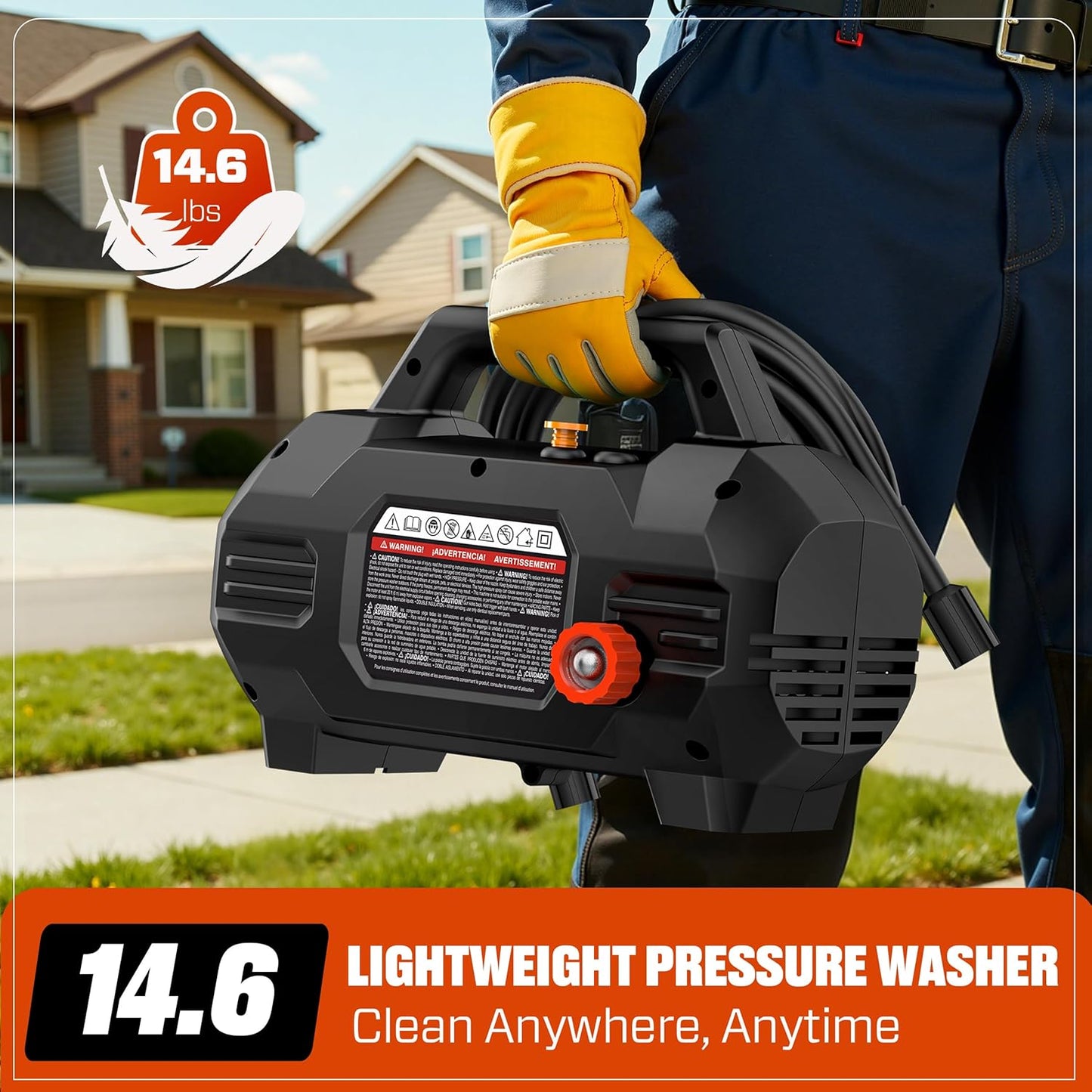 SENIX 13 Amp Electric Pressure Washer - 2100 PSI MAX, 1.2 GPM, Compact with Foam Cannon, Spray Gun, 20-ft Hose, Turbo Nozzle, and 15° Spray Nozzles - Perfect for Cars and Driveways
