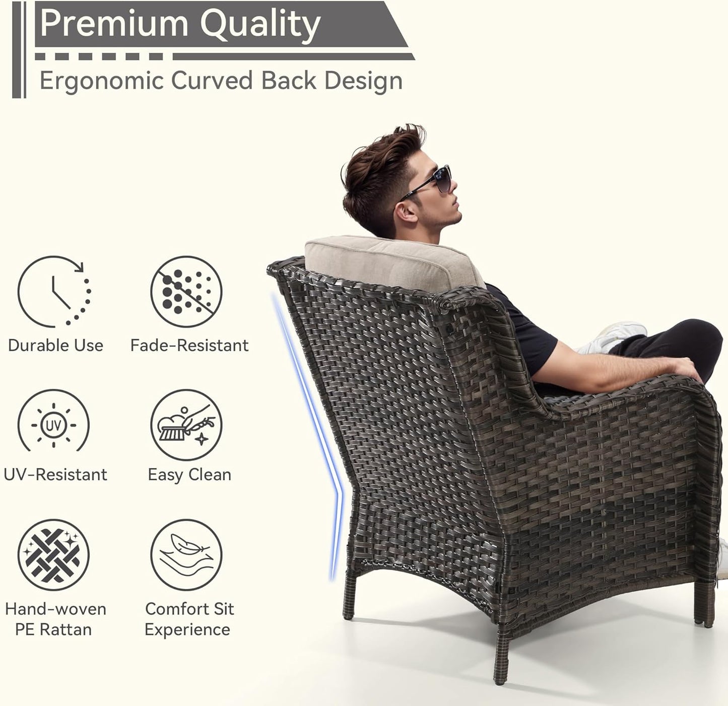 7 Pieces Outdoor Patio Conversation Set, Wicker Furniture Set Includes 3-Seat Sofa, Patio Rattan Dining Chair Set of 4, 2 Ottomans, for Porch, Yard, Mixed Brown Rattan, Beige