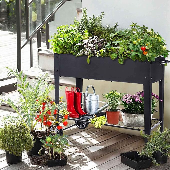Raised Planter Box with Legs Outdoor Elevated Garden Bed On Wheels for Vegetables Flower Herb Patio