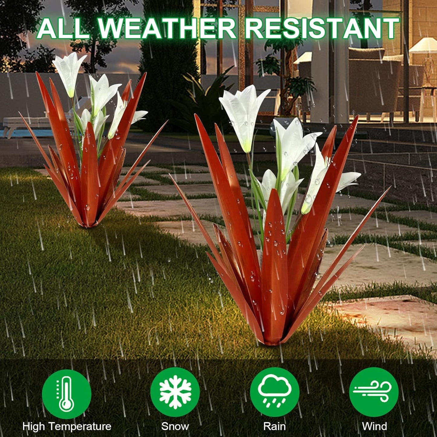 Homight Metal Agave Plant Outdoor Decoration Outdoor Garden Decoration Lily Mexican Yard Art Plant Garden Agave Lily Decorative Garden Gift… (3 Big White Lilies)