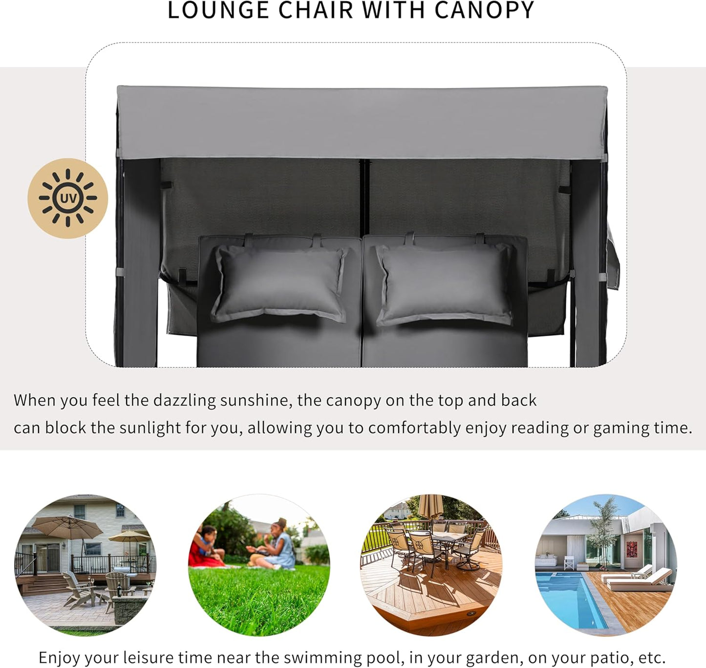 Merax 2-Piece Outdoor Rattan Daybed, Wooden Handrail Table Patio Loveseat Sofa Bed with Bench Lounge Roof Set and Cushions for Poolside, Backyard and Garden, Grey