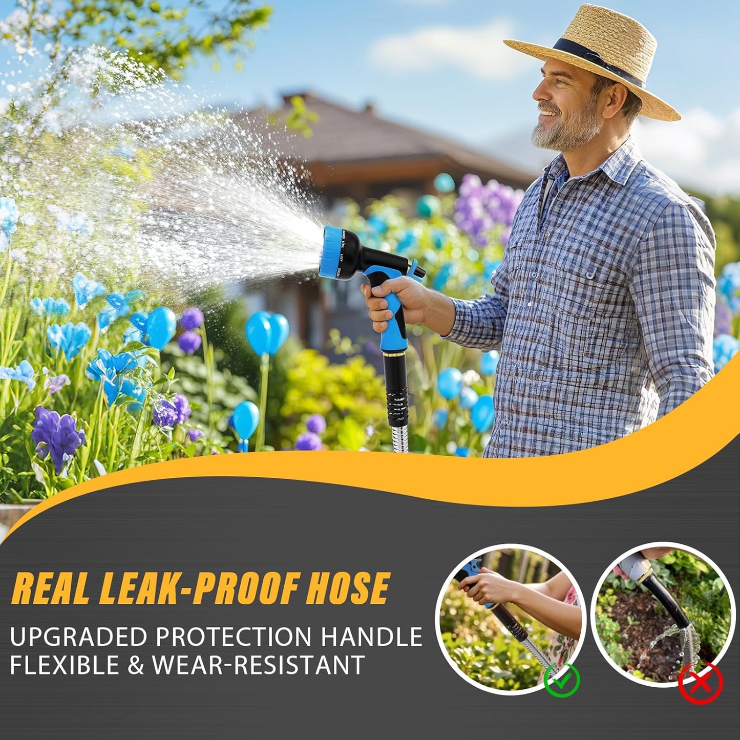 Lefree Garden Hose 50ft, Stainless Steel Garden Hose Metal, Flexible Water Hose with 10-Function Nozzle, Crush Resistant, Leak Proof, No Kinks Heavy Duty Hose for Yard, Outdoors, Rv
