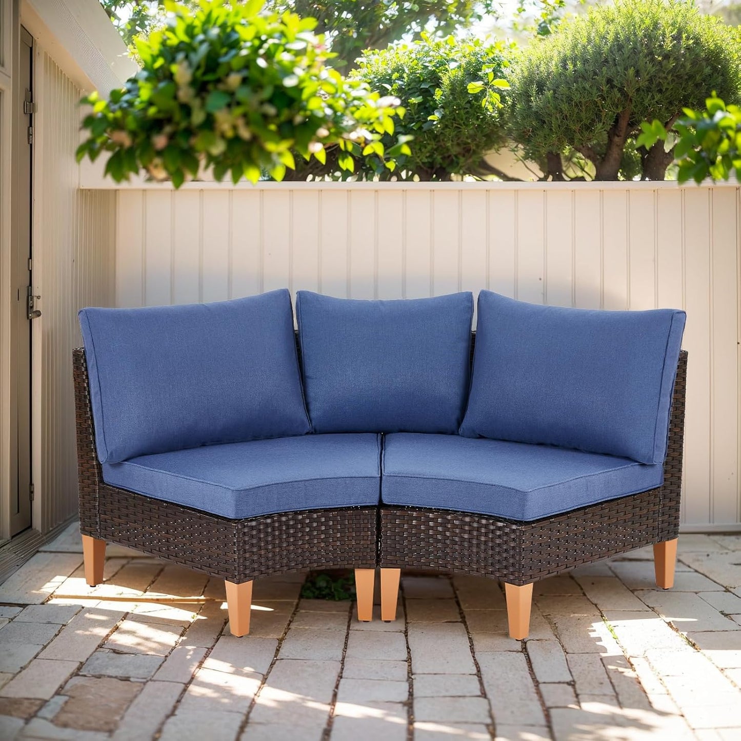 HUMMUH Outdoor Modular Sectional Couch All Weather PE Wicker Patio Sofa Half-Moon Loveseat for Garden Porch Backyard