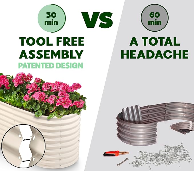 Galvanized Raised Garden Beds Outdoor // 8×2×2 ft Planter Raised Beds for Gardening, Vegetables, Flowers (White) // Large Metal Garden Box // Patented Tool-Free Design