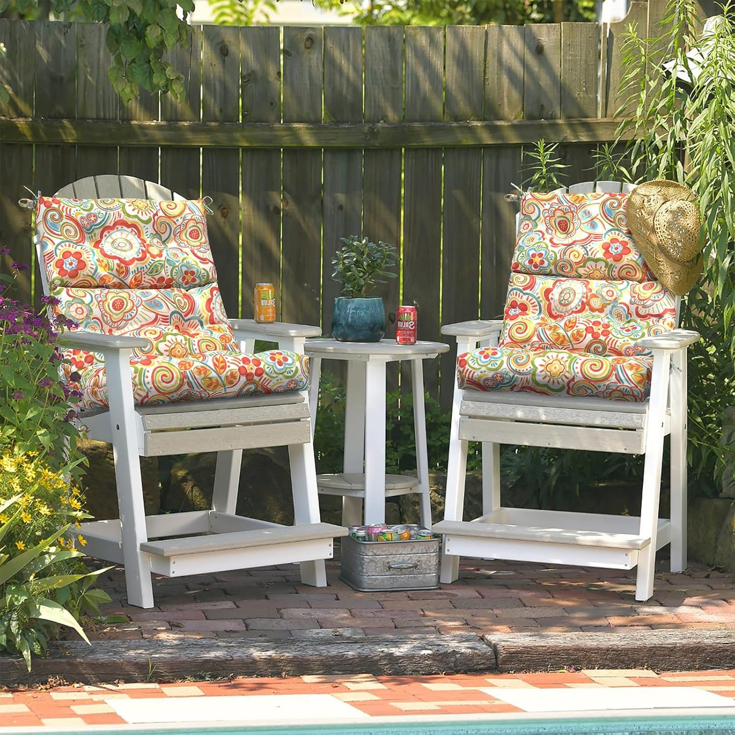 LVTXIII Outdoor Seat/Back Chair Cushion Patio Tufted High Back Cushion, Seasonal Replacement Rocking Chair Cushion with Ties (22” W x 20D”, Set of 2, Flower Red)