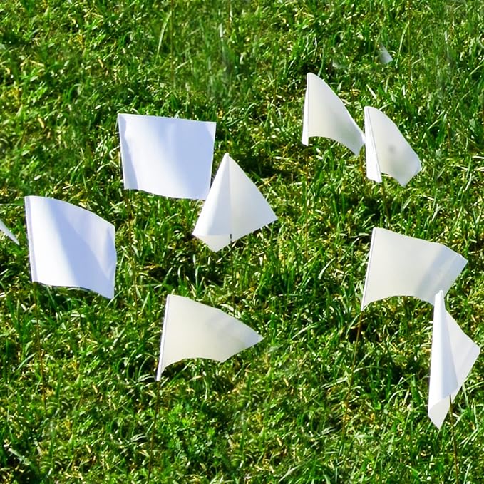 Zozen 100Pack White Marking Flags, Writable/15x4x5 Inch, Yard Flags for Lawn & Irrigation & Landscape & Sprinkler & Survey & Dog Training.