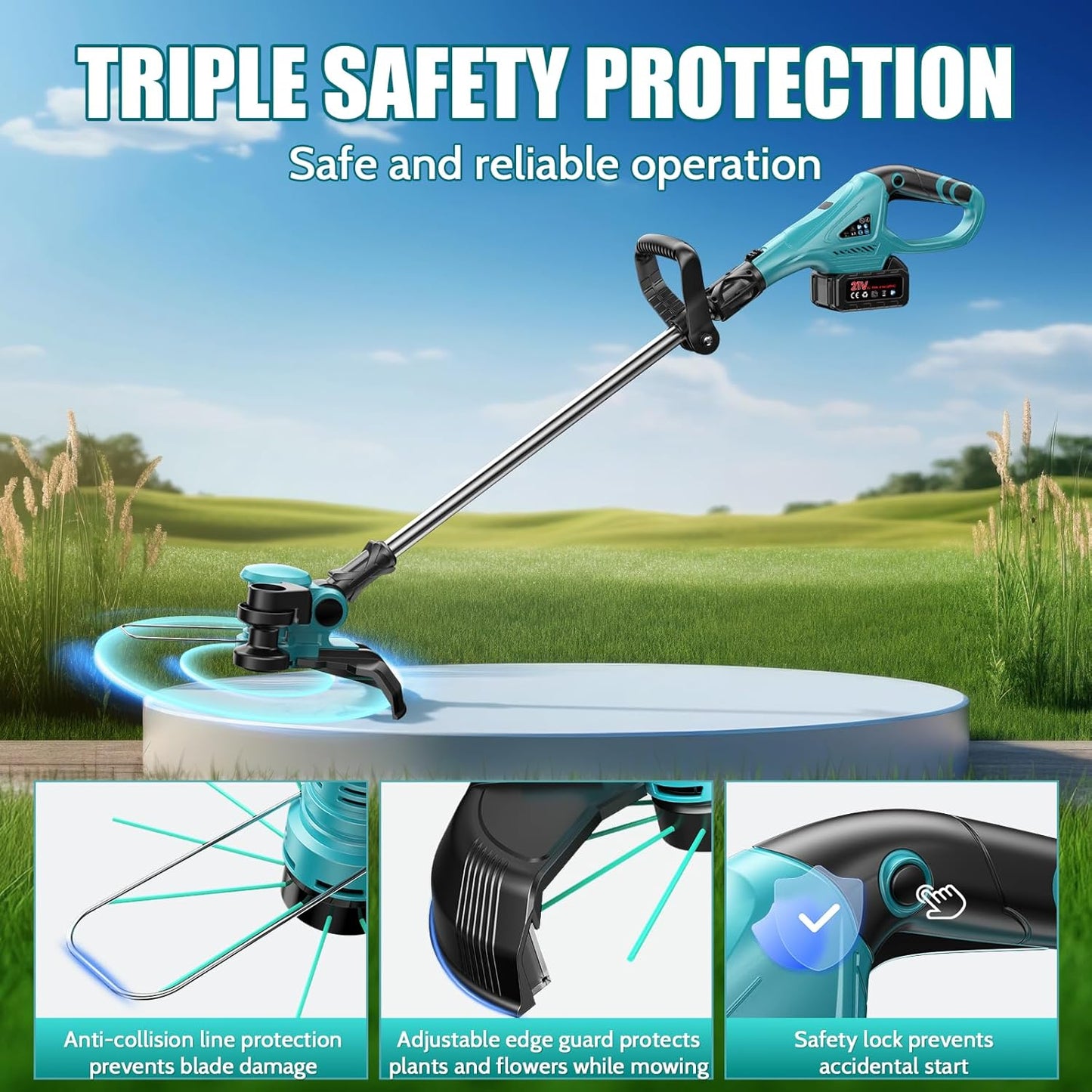 12-Inch 21V Cordless String Trimmer, Electric Weed Wacker, 2 in 1 Trimmer & Edger with Fast Charger, 2 X 3.0Ah Battery Powered Grass Mover, Portable Weed Eater for Lawn Yard Garden