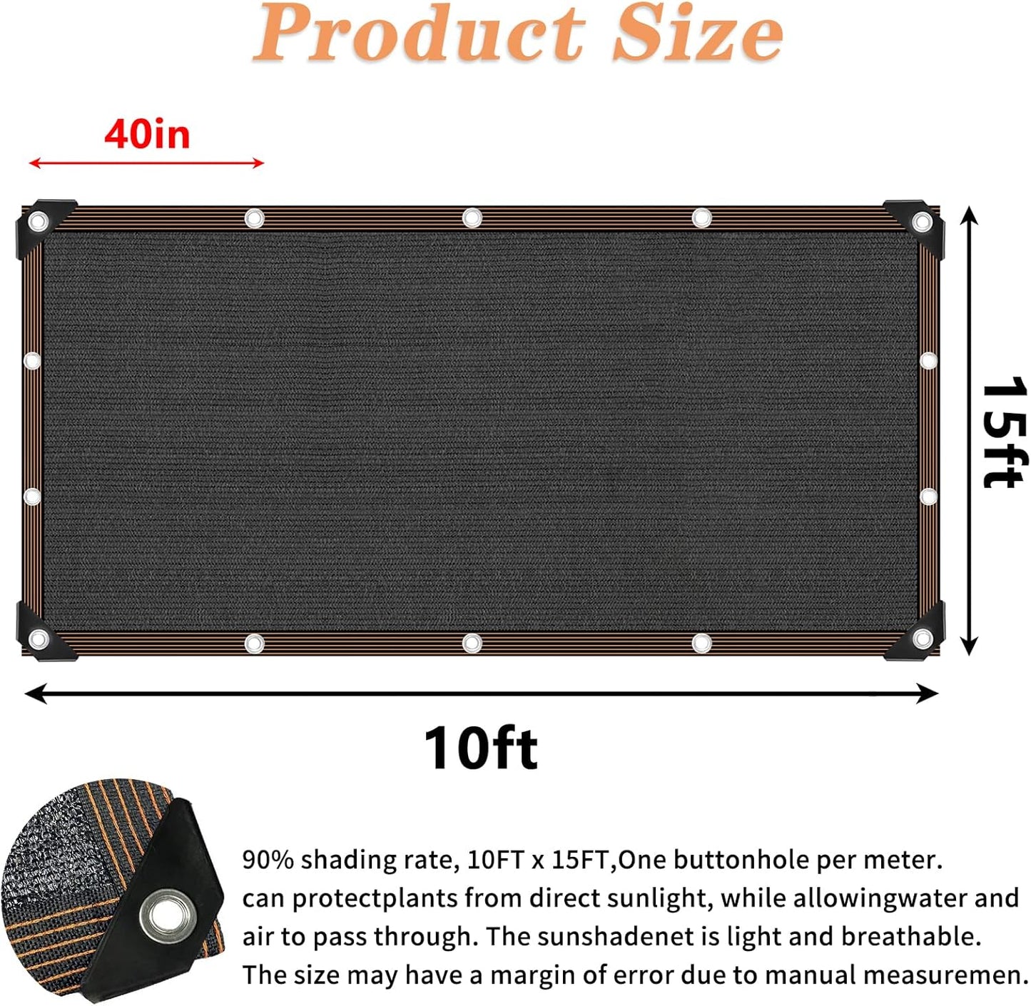 QLOFEI Shade Cloth for Garden, 90% Sunblock Neting Cover Shade Cloth with Grommets, Sun Protection Screens for Patio Kennel Chicken Coop Pergola Greenhouse Plants Cover Mesh Tarp, 10x15 FT