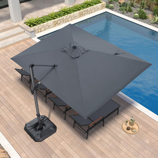 PURPLE LEAF 9' X 11.5' Patio Umbrella Outdoor Cantilever Rectangle Umbrella Aluminum Offset Umbrella with 360-degree Rotation for Garden Deck Pool Patio, Grey
