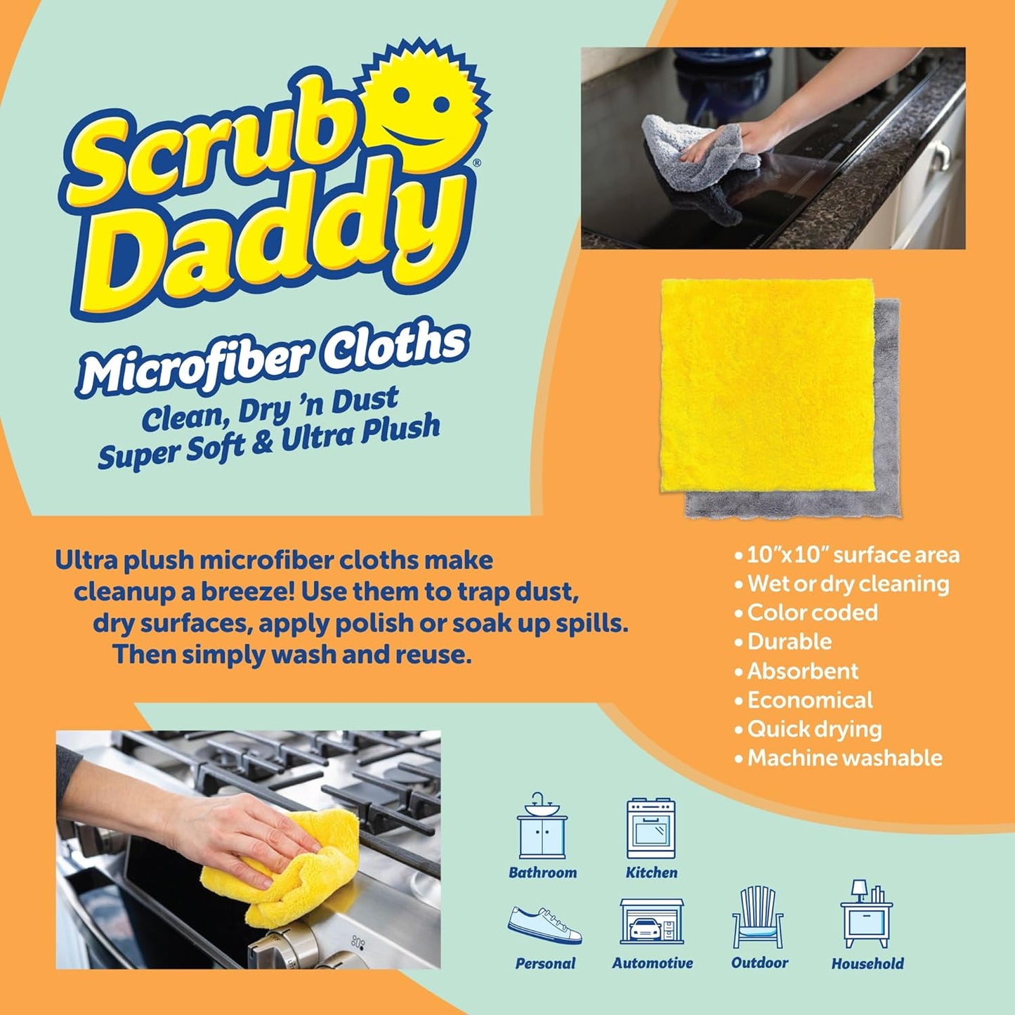 Scrub Daddy Household Cleaning Supplies - The Microfiber BBQ Bundle - Includes 2 Microfiber Towels, 1 Grill Brush & PowerPaste Cleaning Paste with 1 Scrub Mommy Sponge