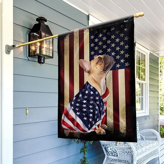 FLAGWIX French Bulldog House Flags, Dog Decor American Flag - 4th of July Decorations for Home, Yard Decor, House Flag 30x40 - Patriotic Dog Decor, Double Sided, Heavy Duty Canvas Flag Indoor Outdoor