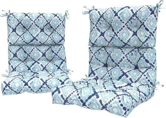LVTXIII Outdoor Tufted High Back Cushions Set of 2 Patio Seasonal Replacement Rocking Chair Cushion with Ties, Solid Seat and Back Chair Cushion, (44” L x 22W”, Boho Geometry Blue)