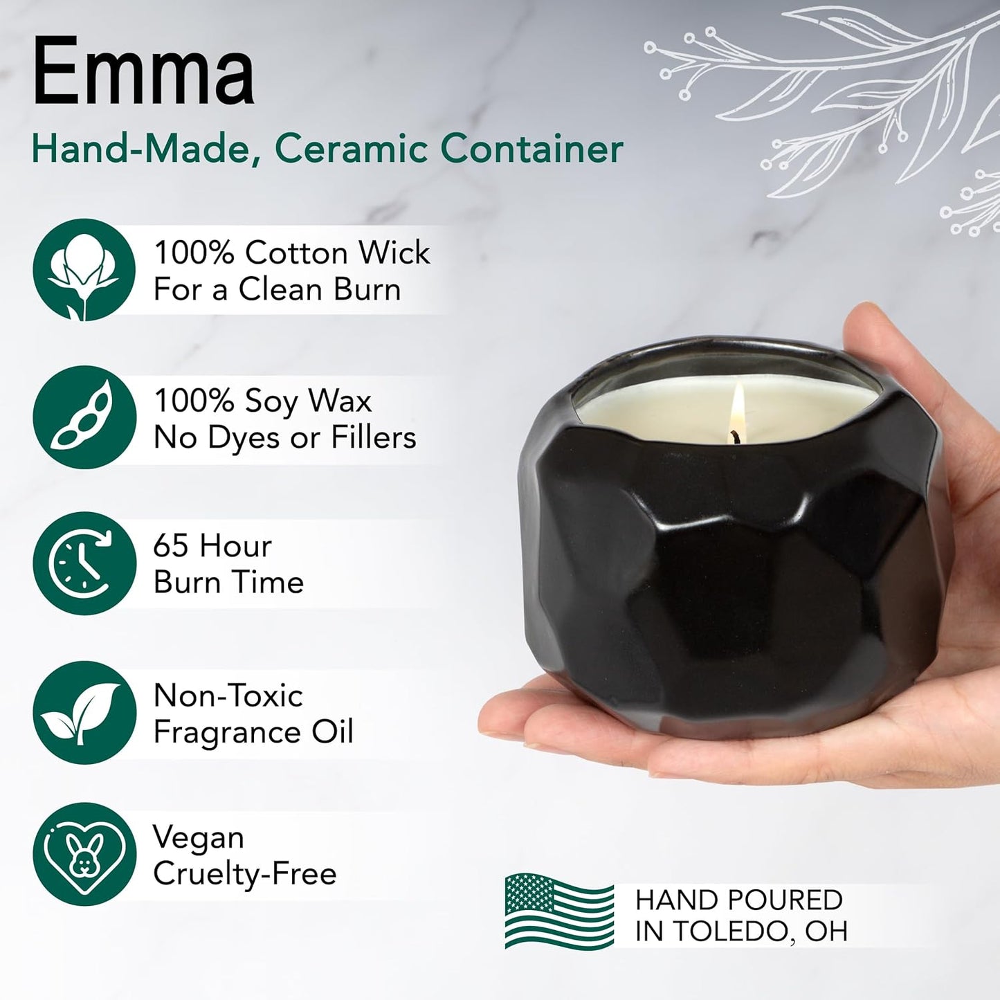 The Growing Candle, Sandalwood & Vanilla Scented, 13oz Ceramic Pot, Aromatherapy Candles for Home, 100% Soy, Emma