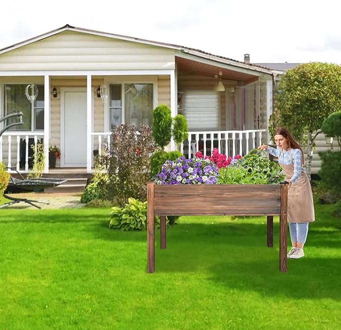 LZRS Raised Garden Bed Outdoor Planter Box with Legs for Herbs, Vegetables, Flowers, Great for Outdoor Patio, Yard and Deck, 220lb Capacity, Carbonized