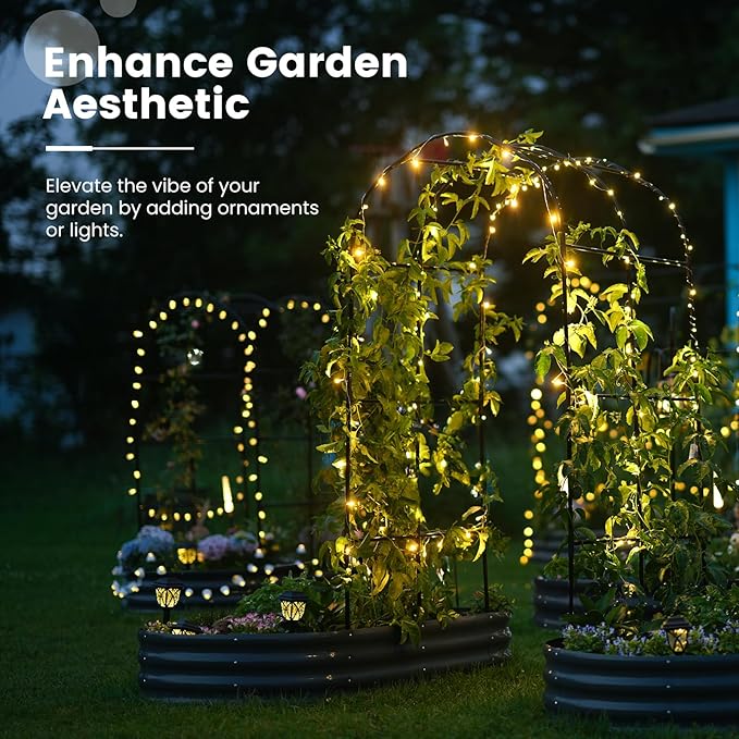 KING BIRD Raised Garden Bed with Arched Trellis Galvanized Planter Garden Box Outdoor for Gardening, Climbing Vegetables, Flowers 5.9x2.95x0.98 Ft, Dark Grey