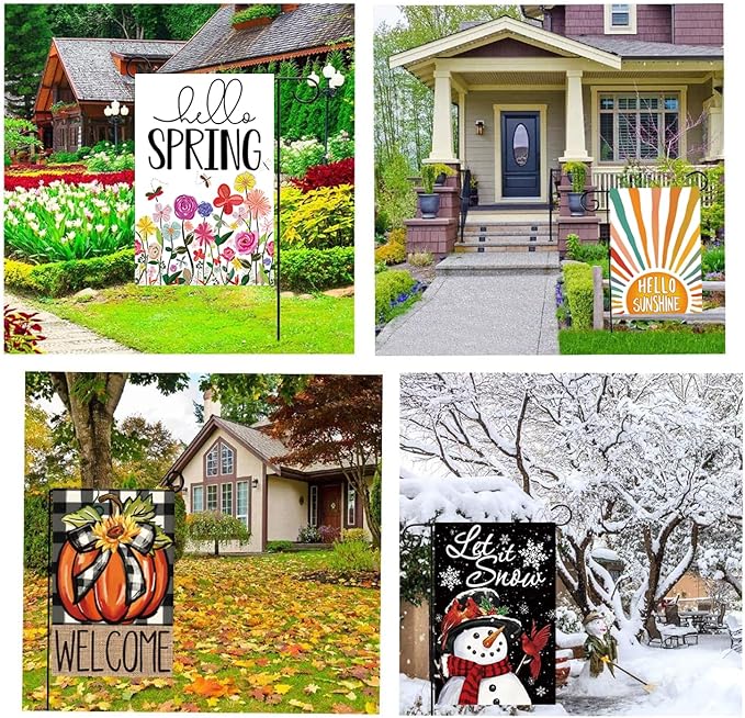 Doncida 20 Pack Seasonal Garden Flags Set Double Sided 12x18 Inch Small Yard Flags, Holiday Seasonal Garden Flag for Outside Decoration for All Year Round
