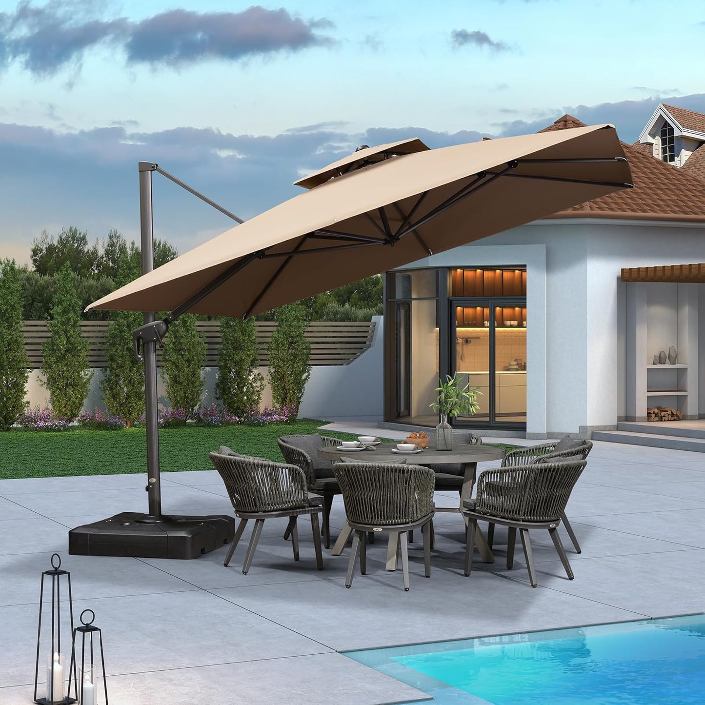 PURPLE LEAF 11ft Patio Umbrella with Base Included Large Offset Umbrella Hanging Double Top Square Cantilever Outdoor Umbrella for Garden Deck Backyard Pool Taupe