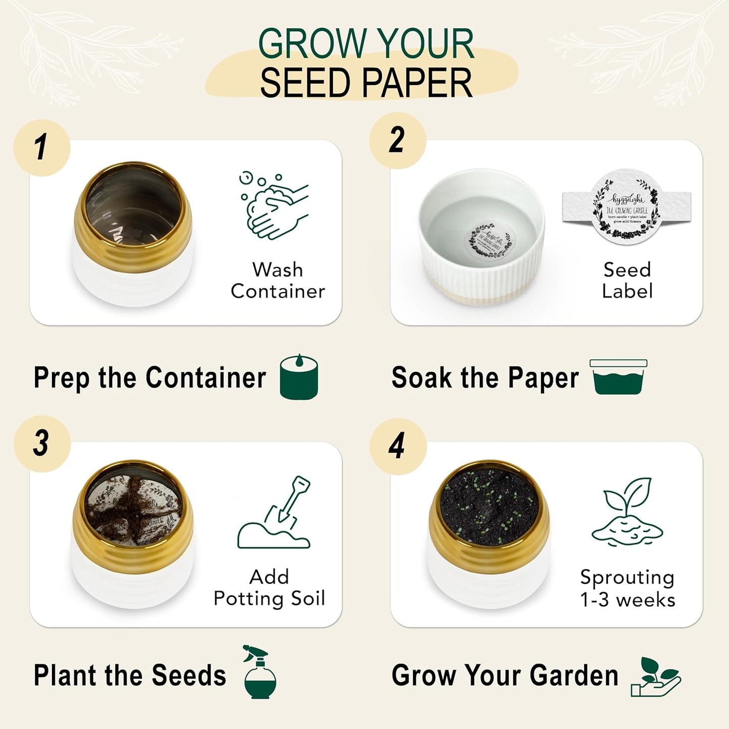 The Growing Candle, Wild Flower Scented, 10oz Ceramic Pot, Single Wick Aromatherapy Candles, 100% Soy for Women and Men, Clara