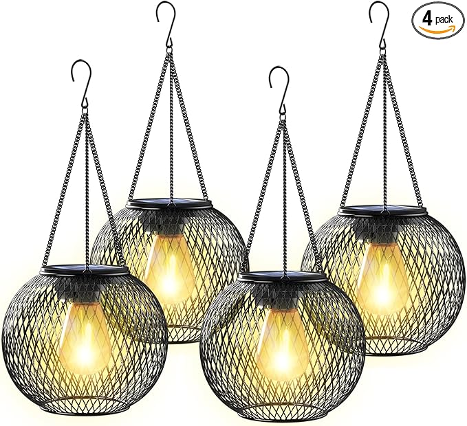 Solar Lantern Outdoor, KagoLing Upgraded Hanging Solar Lights Outdoor Garden Christmas Decorations Decorative Lighting Solar Powered Waterproof Tree Lantern for Garden Yard Patio Pathway, 4 Pack