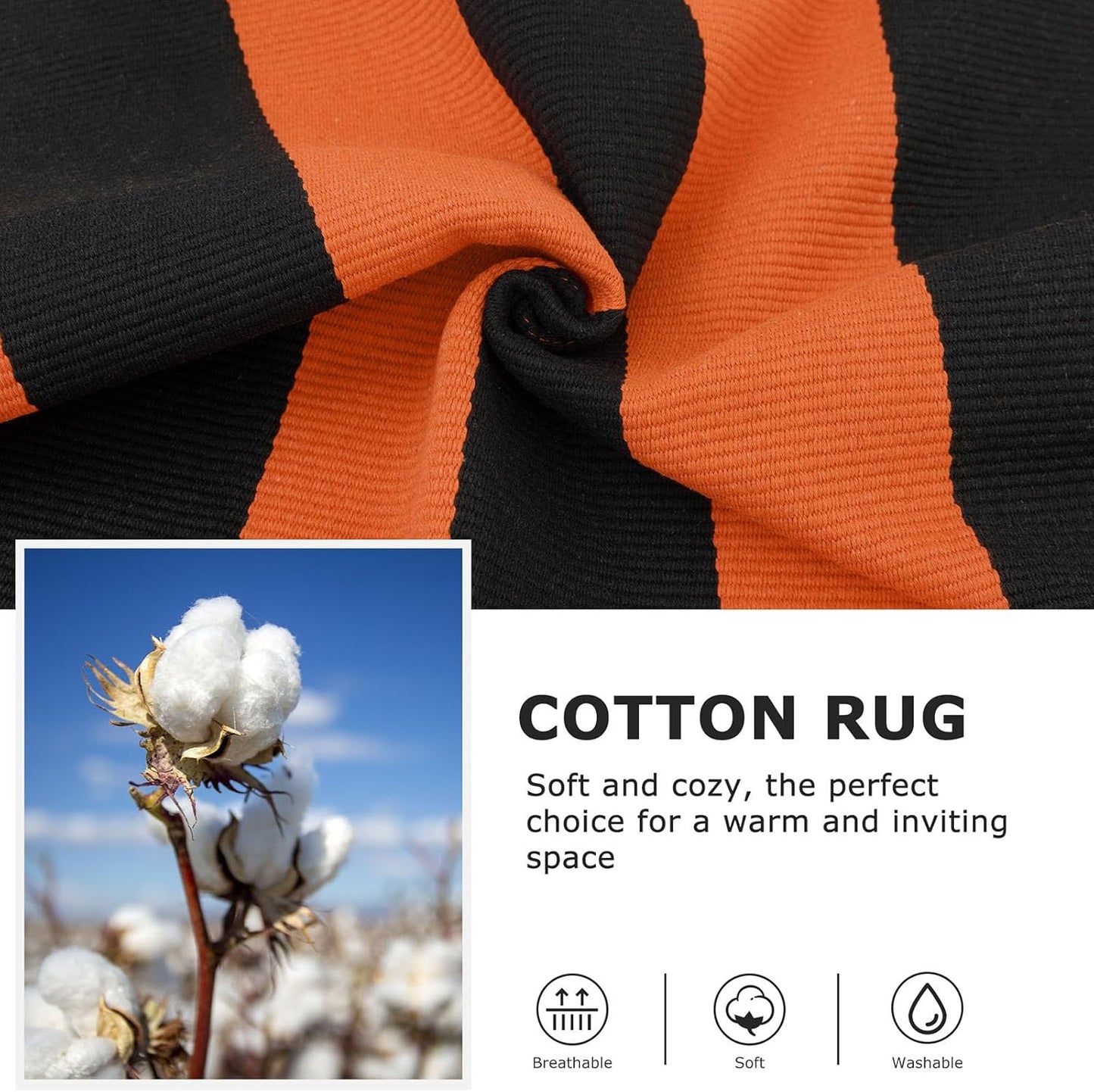 IOHOUZE Fall Door mat 3x5 Ft Orange Black Striped Area Rug Washable Front Porch Rug Striped Door Mat Outside Entrance Entryway Doormat for Fall, Halloween, Thanksgiving Porch Decor