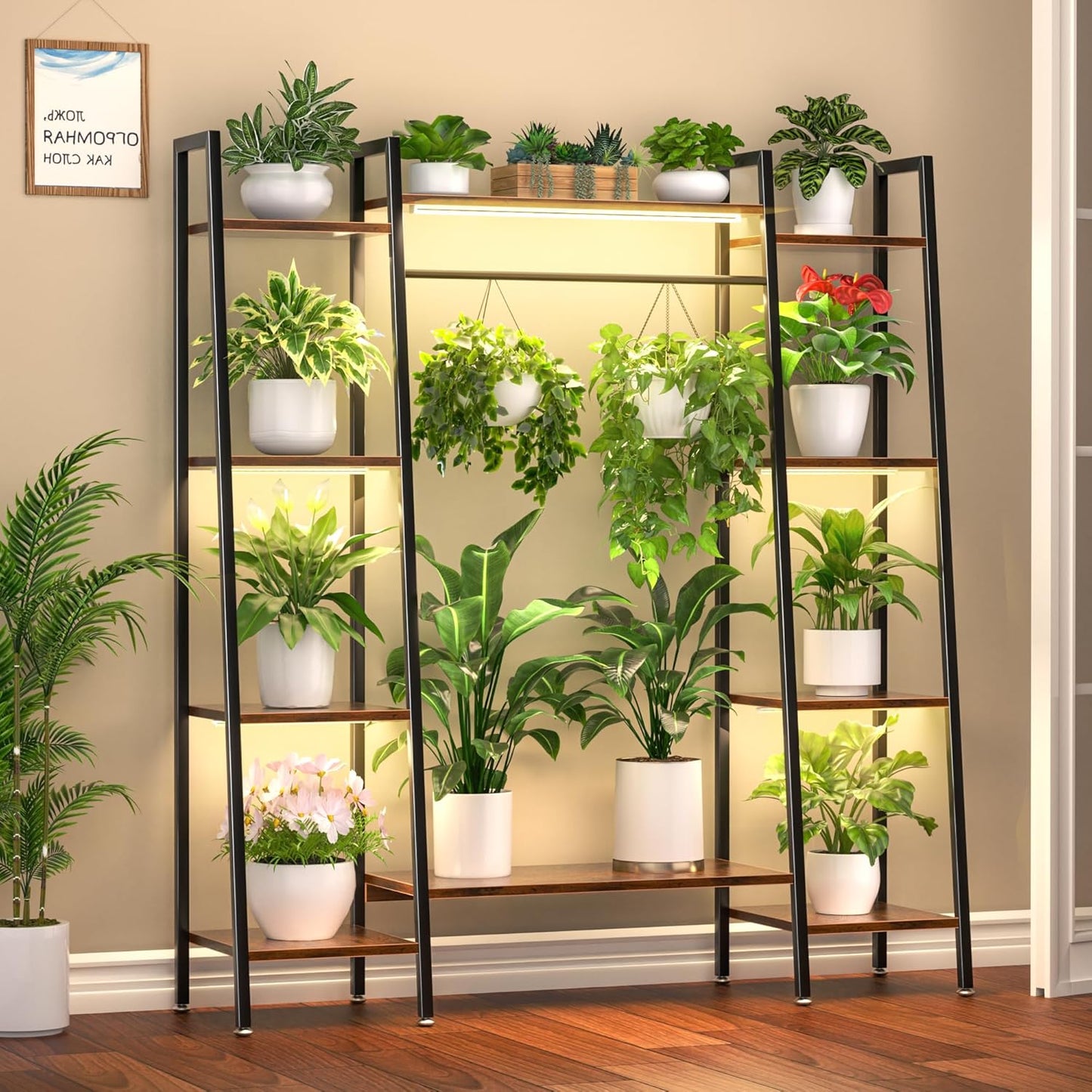 Plant Stand Indoor with Grow Lights, 6 Tiered Metal Plant Shelf, 55" Large Plant Stand for Indoor Plants Multiple, Corner Plant Holder Display Shelves, Tall Plant Rack for Living Room, Patio
