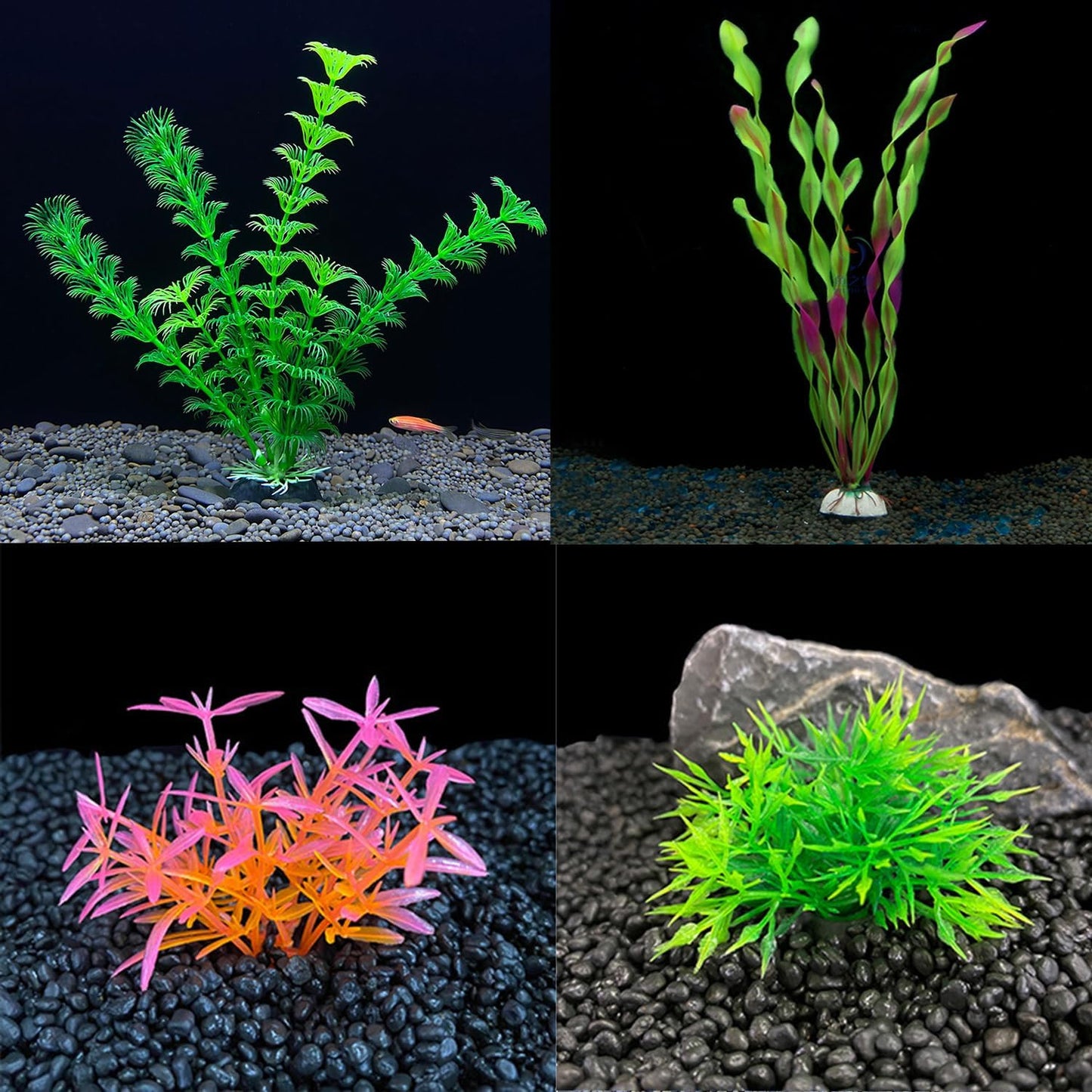 11 Pieces Colorful Artificial Fish Tank Decorations, Aquarium Decorations Fish Tank Purple and Green Artificial Plastic Plants, Small to Large (4-8Inch)