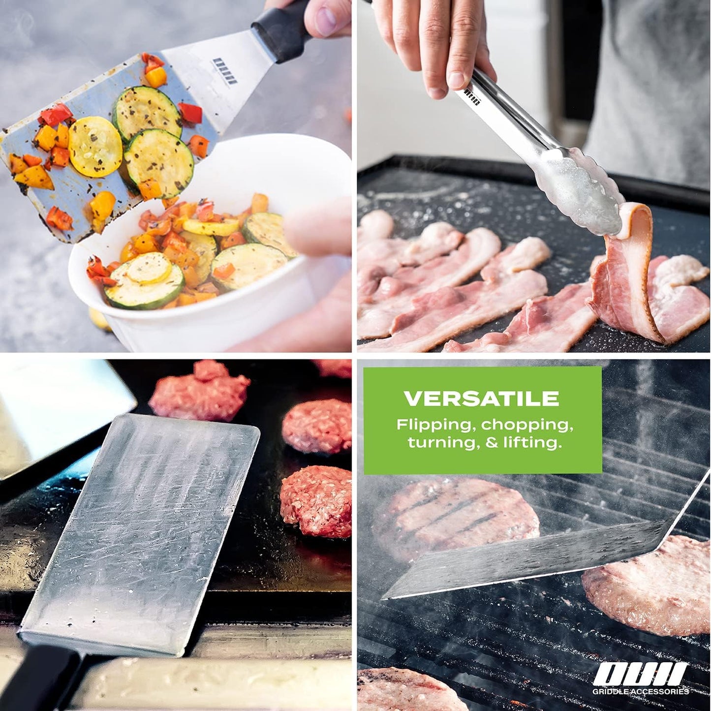 Griddle Accessories Kit for Blackstone and Camp Chef - 6 Pieces Griddle Spatula Set with 4x8 Inches Supersize Griddle Flipper, Turner, Metal Spatulas, Bottles & Hooks for Hibachi Grilling