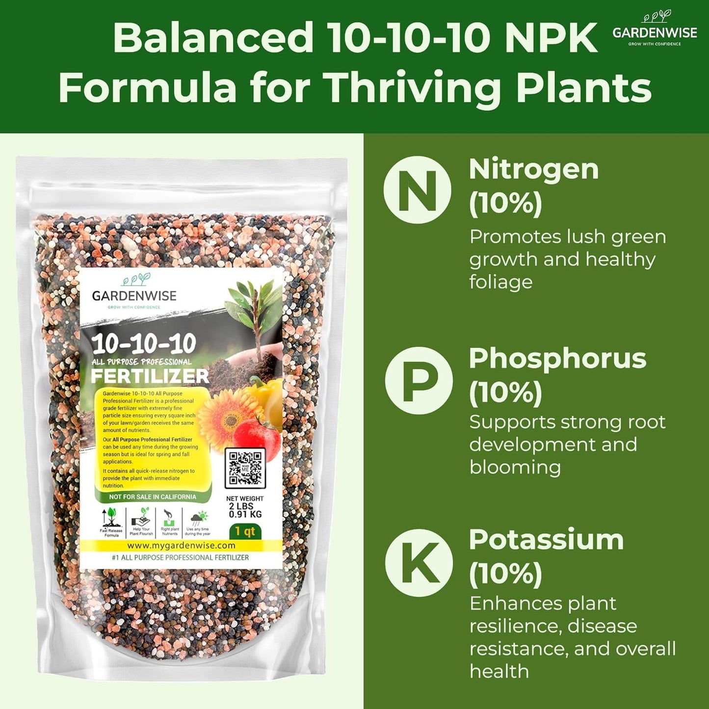 10-10-10 Plant Fertilizer Slow Release - 10 10 10 All Purpose Granular Garden Fertilizer for Vegetables, Tomato, Arborvitae, Shrubs, Rose, Flowers, Fruit, Fig Trees (3 QUARTS)