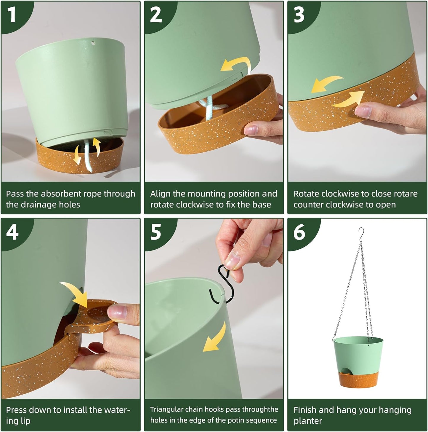 Hanging Planters for Indoor Outdoor Plants, 2 Pack Self Watering Hanging Pot with Drainage Holes and Plant Hangers, Hanging Baskets Flower Pots for Home Garden Decor (Green, 10 inch)