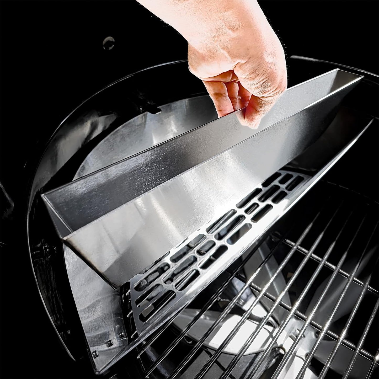SnS Grills Patented Slow ‘N Sear® Deluxe Insert - Stainless Steel Charcoal Basket with Removeable Water Reservoir for Low ‘N Slow Smoking & Charcoal Grilling on Weber & Other Kettle Grills - 22 in